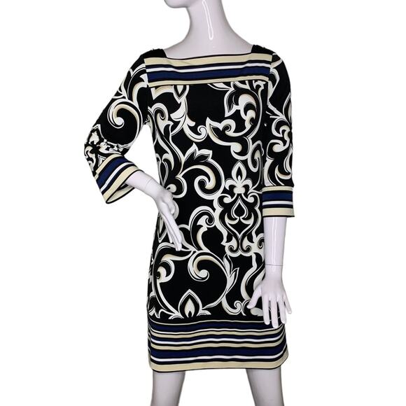 WHBM Formal Dress Size S Floral and Stripes print 3/4 Sleeve Square Neck… - Picture 1 of 8